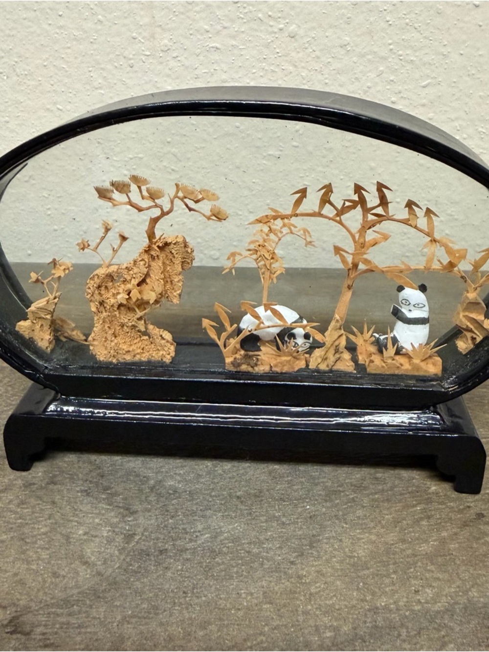 Handcrafted Bamboo & Cork Tabletop Sculpture with Panda Motif
